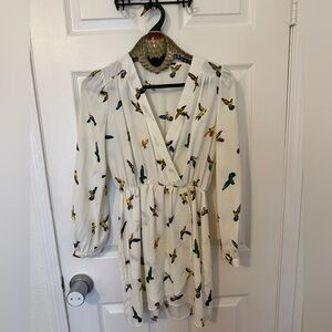 Papaya White Wrap Dress with Multicolor Bird Print